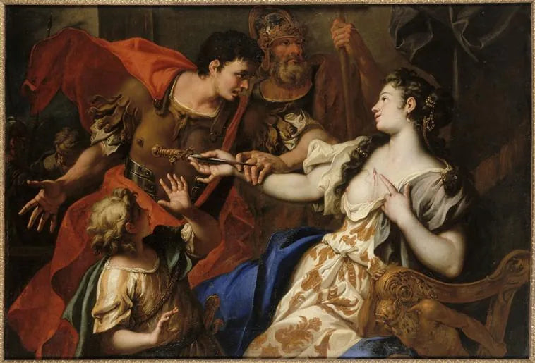 Lucrecia suicidándose ante los ojos de su padre Lucretius y de su esposo Tarquinius Collatinus - Sebastiano Ricci