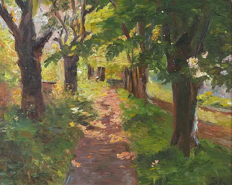 Luz del sol a través de los árboles de Skagen Plantage. - Peder Severin Krøyer