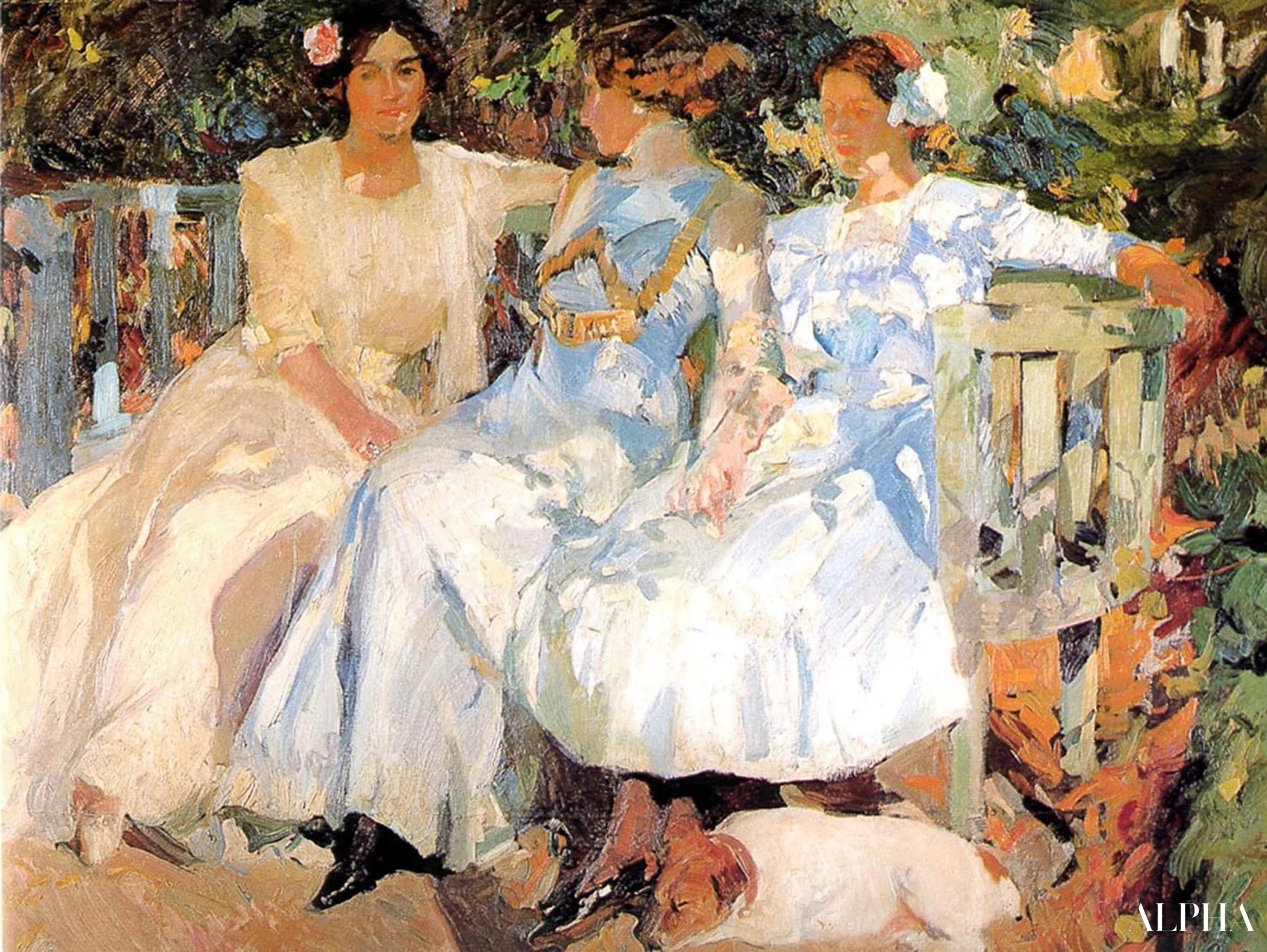 Ma femme et mes filles dans le jardin - Sorolla - Reproductions de tableaux et peintures haut de gamme