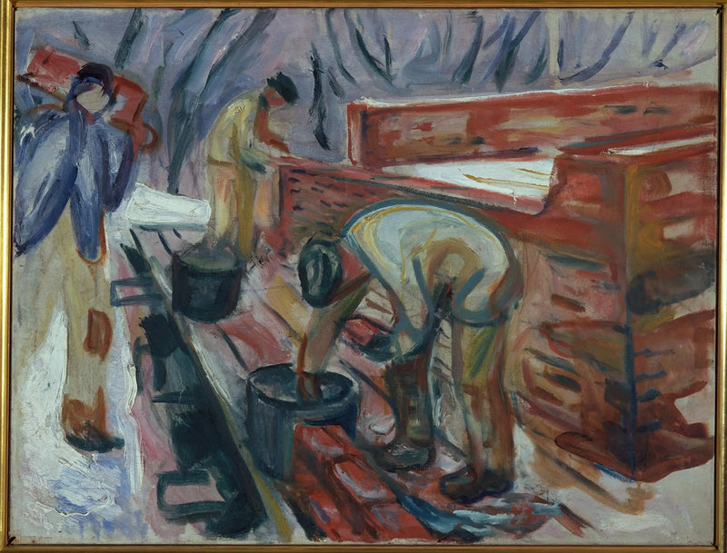 Albañiles trabajando en el edificio del estudio - Edvard Munch