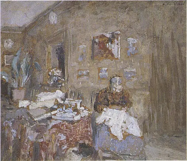 Madame Vuillard cosiendo - Édouard Vuillard