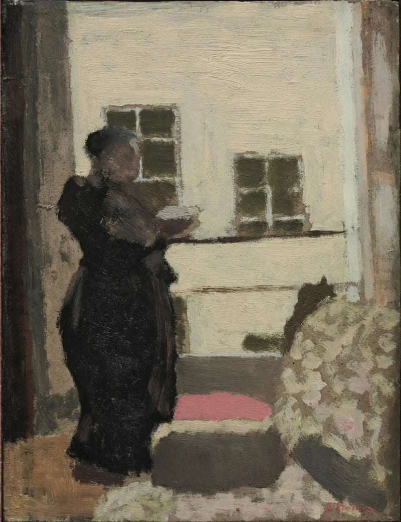 Madame Vuillard de pie leyendo frente a la ventana - Édouard Vuillard