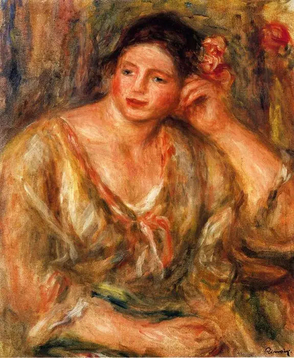 Madeleine apoyada sobre su codo con flores en el cabello - Pierre-Auguste Renoir