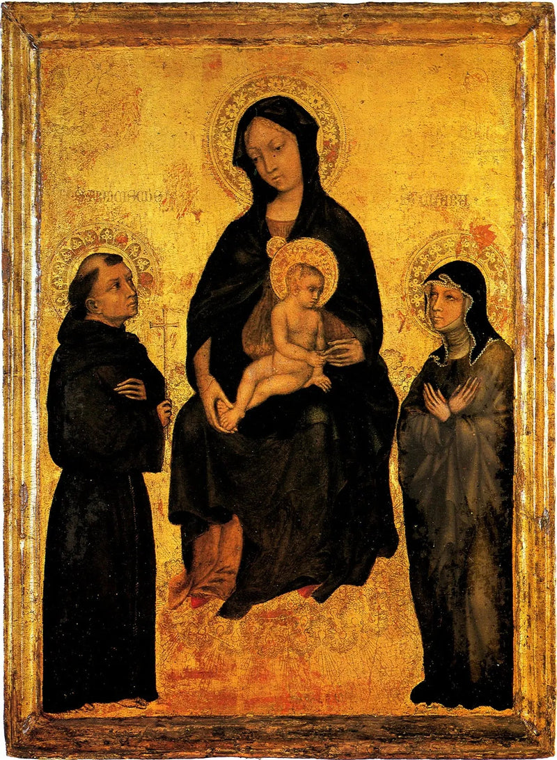 Madonna con Niño en gloria entre los santos Francisco y Clara - Gentile da Fabriano
