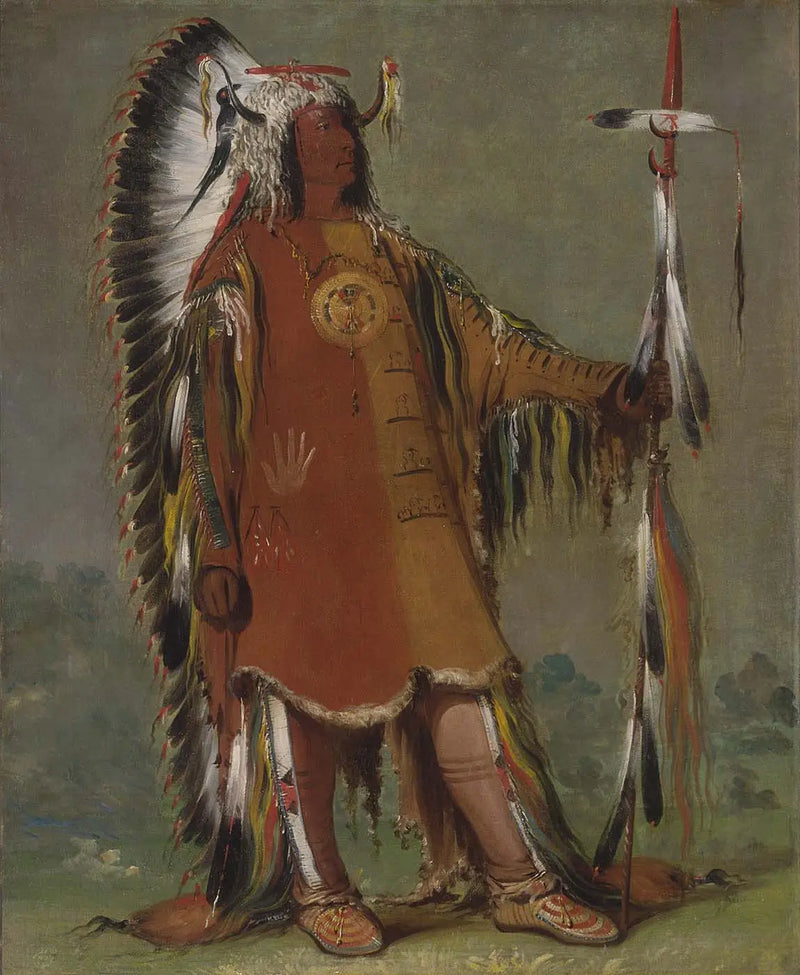 Máh-to-tóh-pa, Cuatro Osos, Segundo Jefe, en gran atuendo - George Catlin