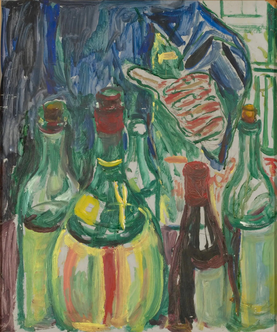 Principal extendiéndose hacia botellas - Edvard Munch