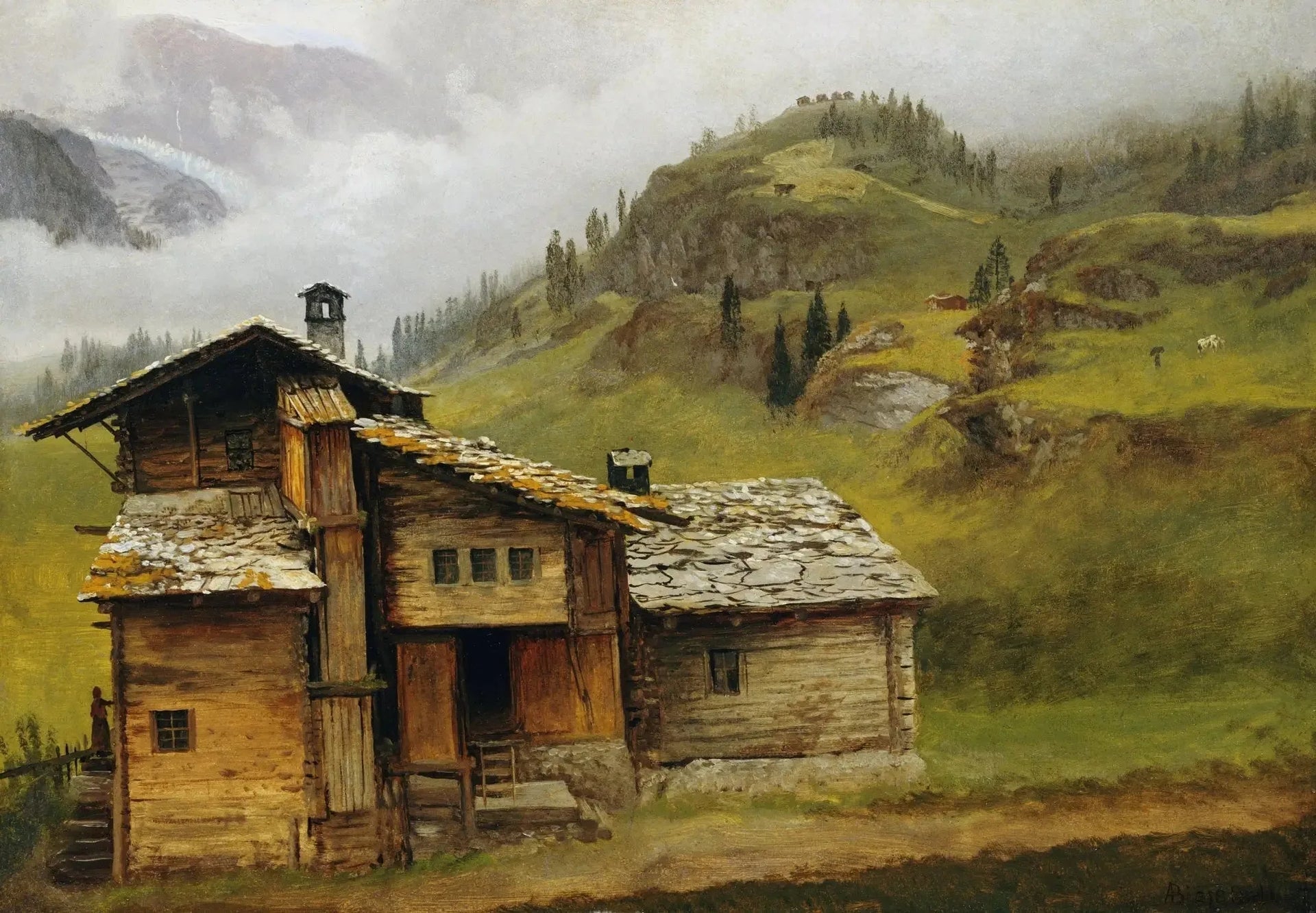Maison de montagne - Albert Bierstadt image 1 copie peinte à la main à l’huile