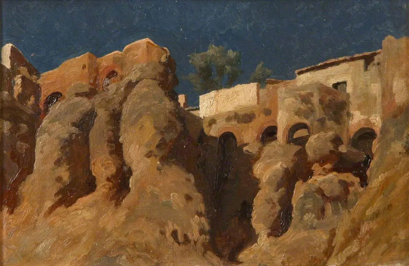 Casas en la cima de un acantilado en el Mediterráneo (quizás en Capri) - Frederic Leighton