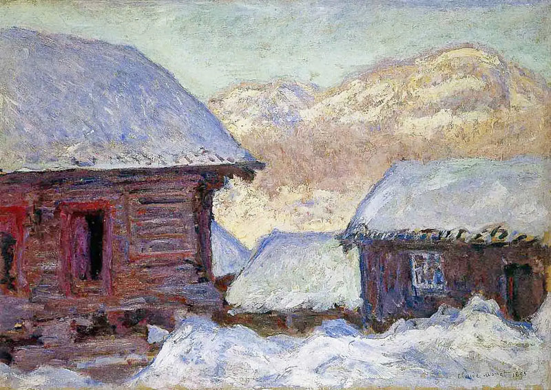 Casas en la nieve y monte Kolsaas - Claude Monet