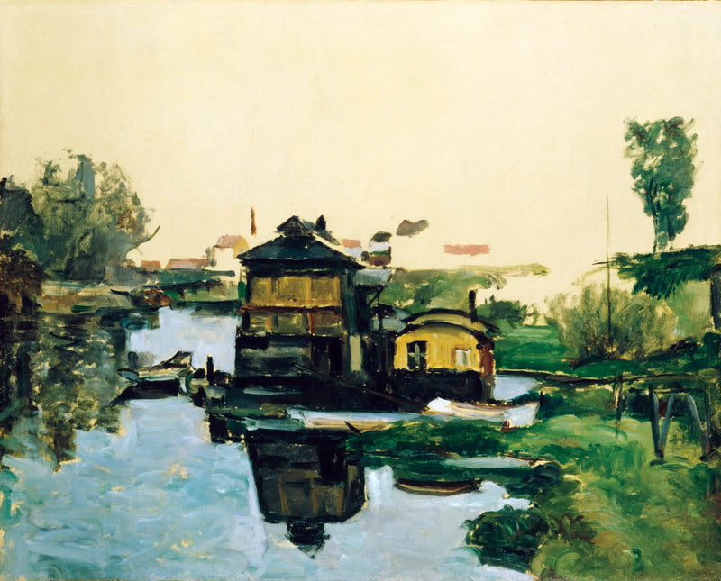 Casas flotantes en un río - Paul Cézanne
