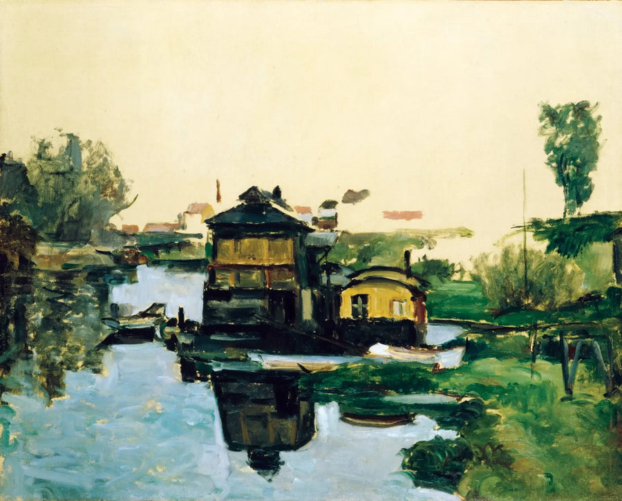 Casas flotantes en un río - Paul Cézanne