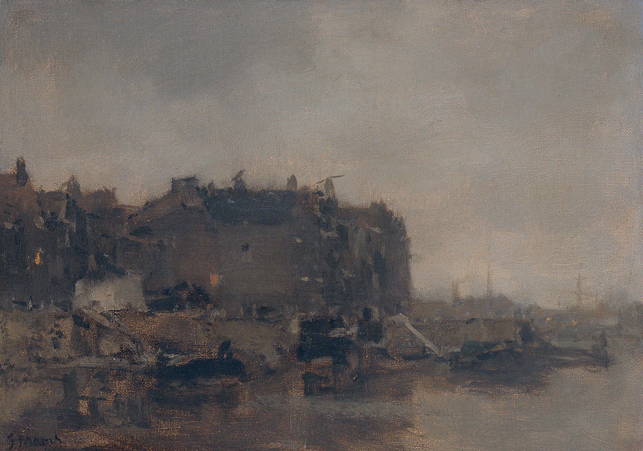Maisons sur le Prins Hendrikkade à Amsterdam par une journée brumeuse - Jacob Maris