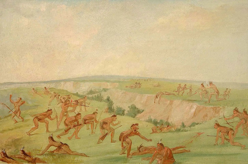 Mandan atacando a un grupo de Arikara - George Catlin
