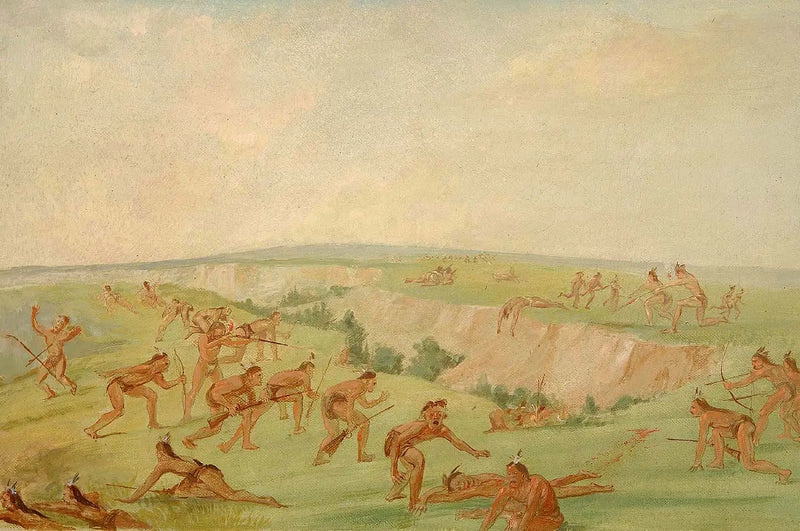 Mandan atacando a un grupo de Arikara - George Catlin