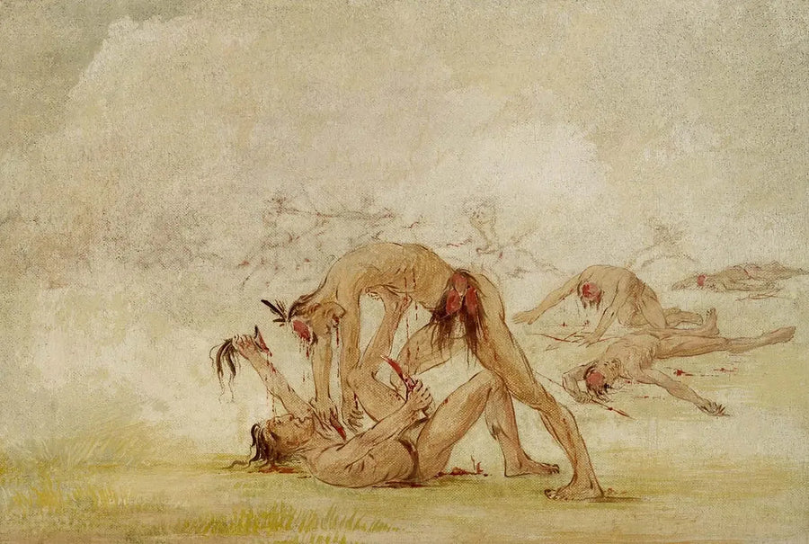 Mandan escalan a un enemigo - George Catlin