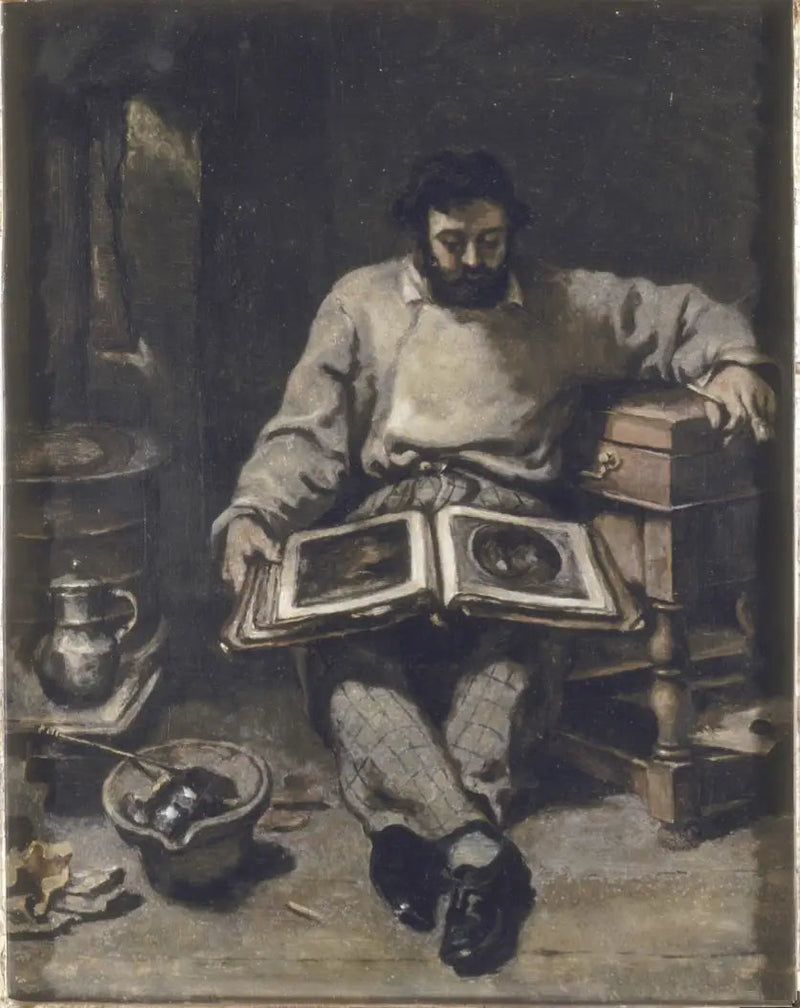 Marc Trapadoux examinando un libro de estampas - Gustave Courbet