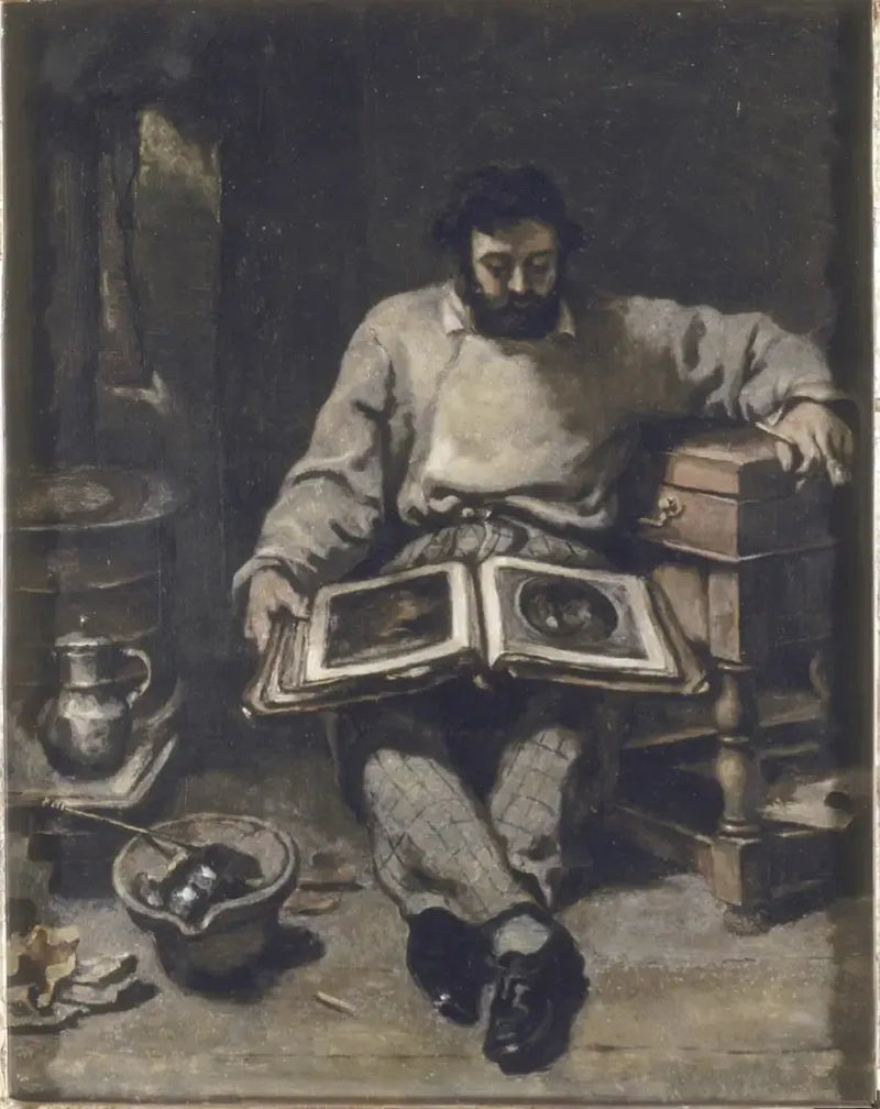 Marc Trapadoux examinando un libro de estampas - Gustave Courbet