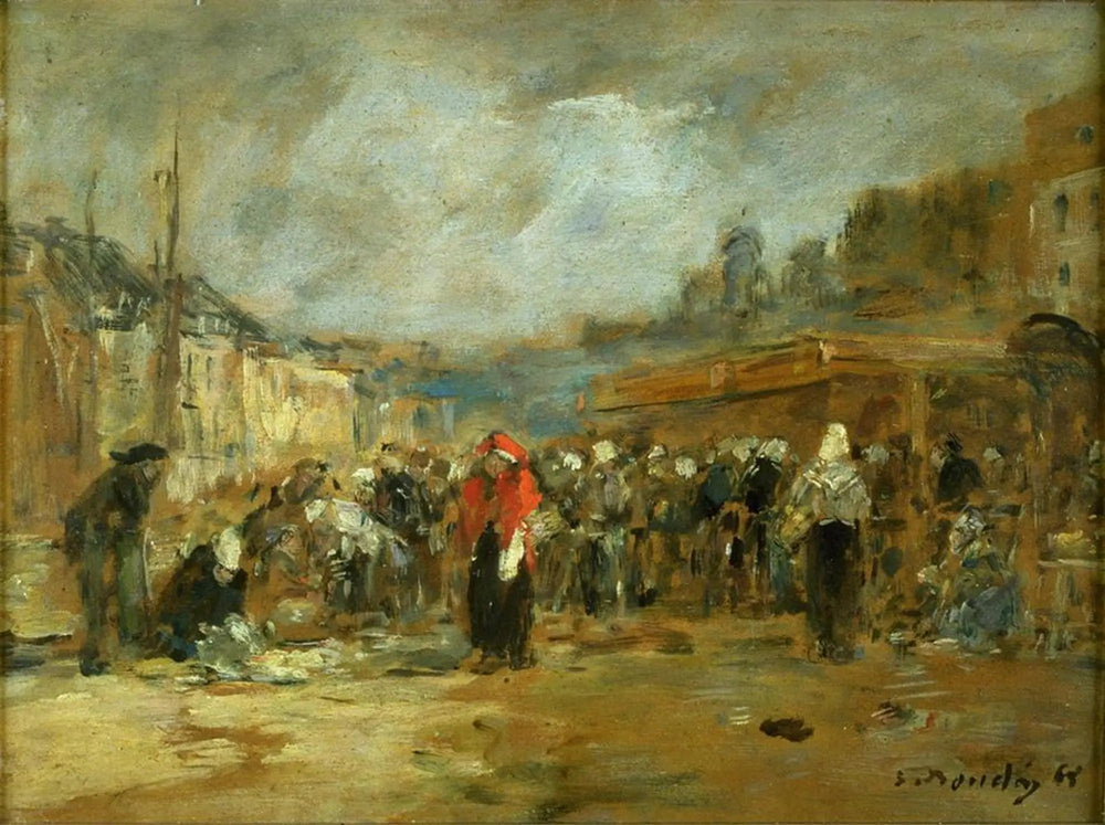 Marché aux poissons, Honfleur - Eugène Boudin image 1 reproduction de peinture à l’huile