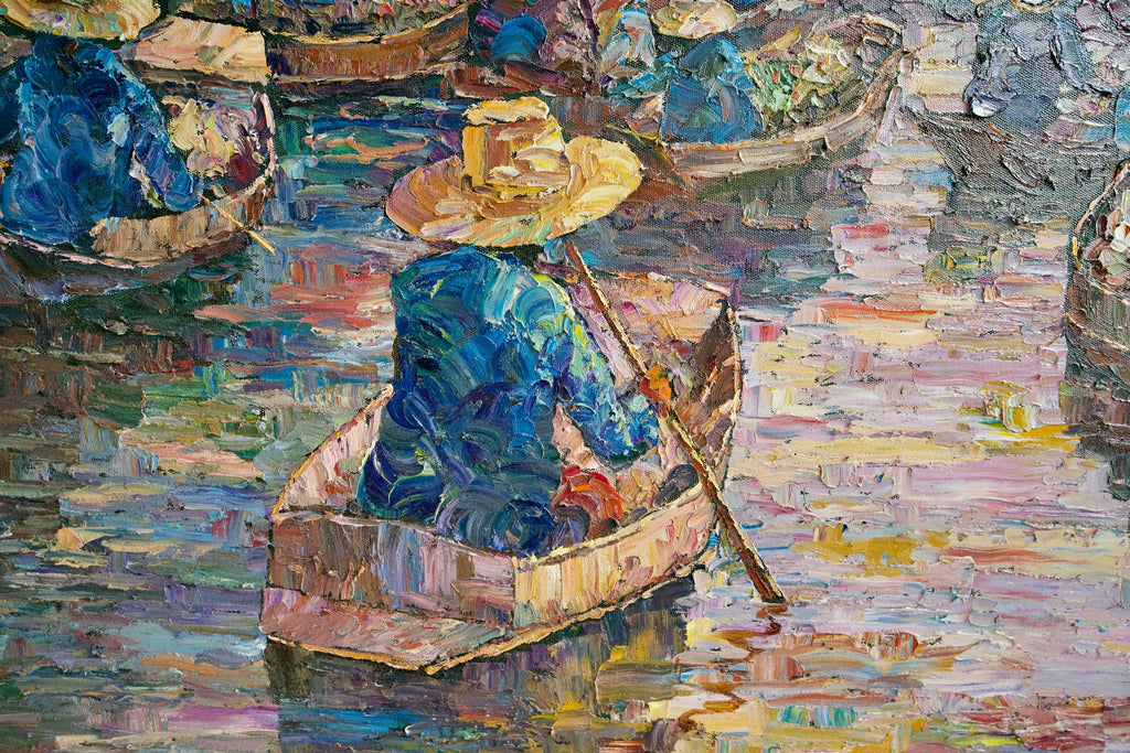 Marché flottant | 145 x 105 cm Reproductions de tableaux à la peinture à l’huile
