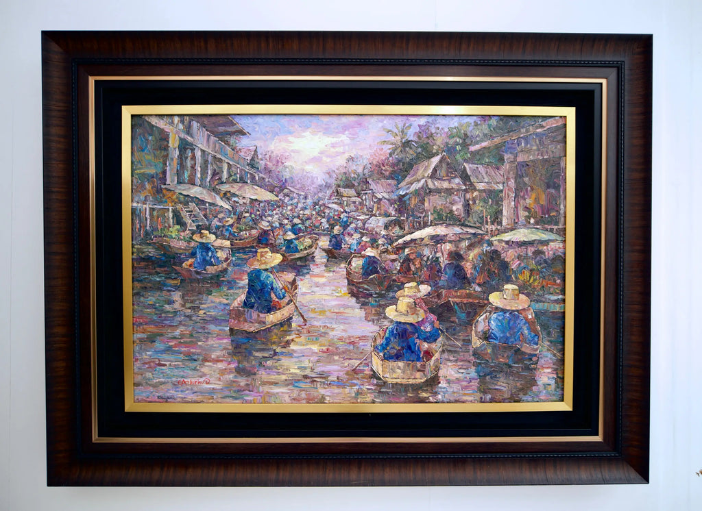 Marché flottant | 145 x 105 cm Reproductions de tableaux à la peinture à l’huile