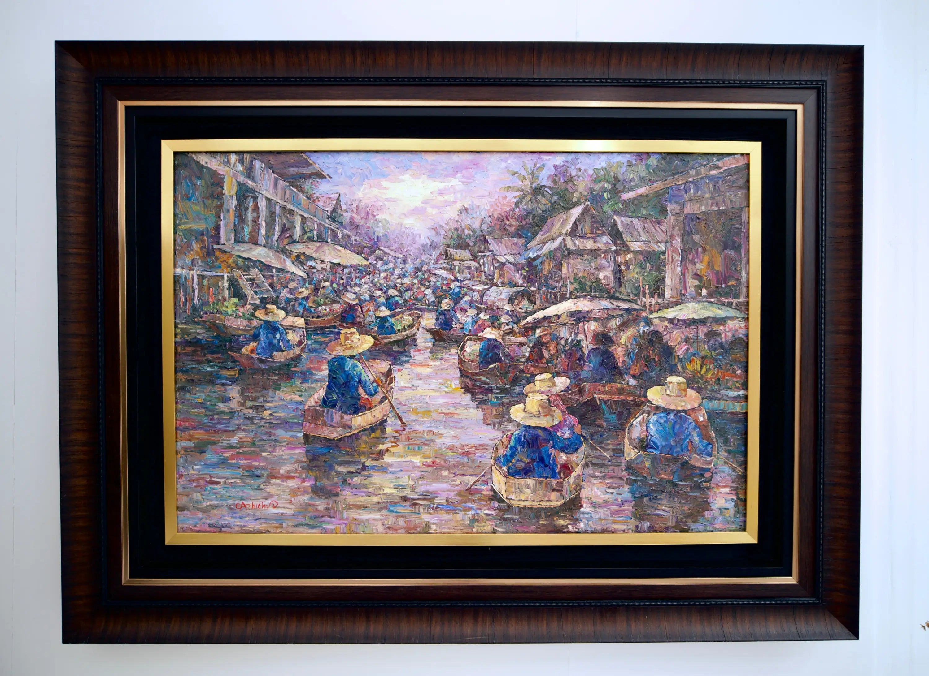 Marché flottant | 145 x 105 cm Reproductions de tableaux à la peinture à l’huile