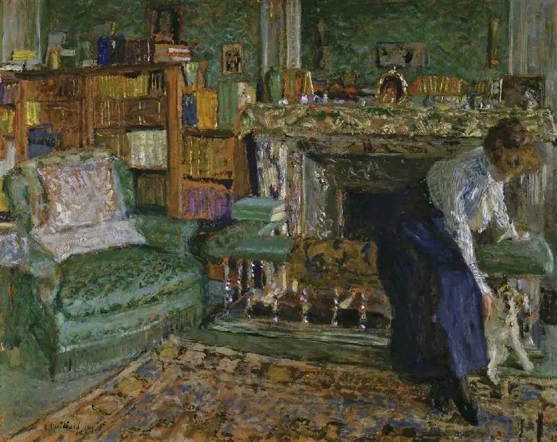 Marguerite Chapin en su apartamento con su perro - Édouard Vuillard