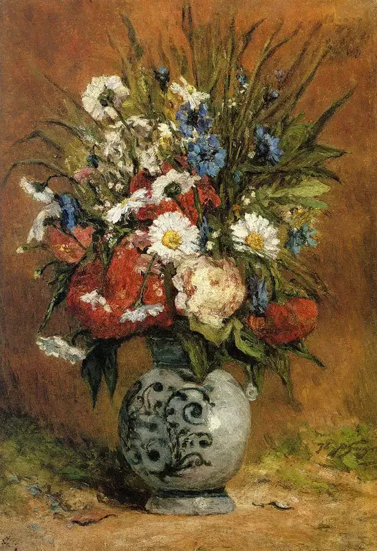 Margaritas y peonías en un jarrón azul - Paul Gauguin