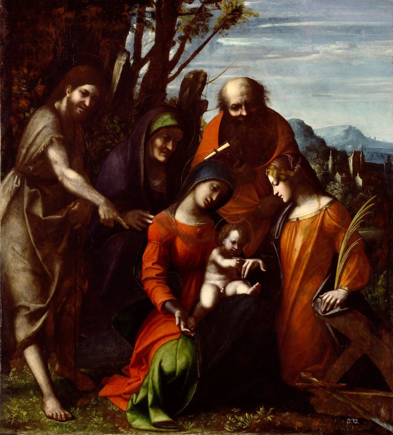 Matrimonio místico de Santa Catalina de Alejandría y tres santos en un paisaje - Antonio da Correggio