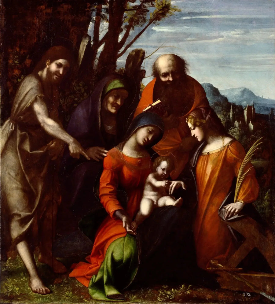 Matrimonio místico de Santa Catalina de Alejandría y tres santos en un paisaje - Antonio da Correggio