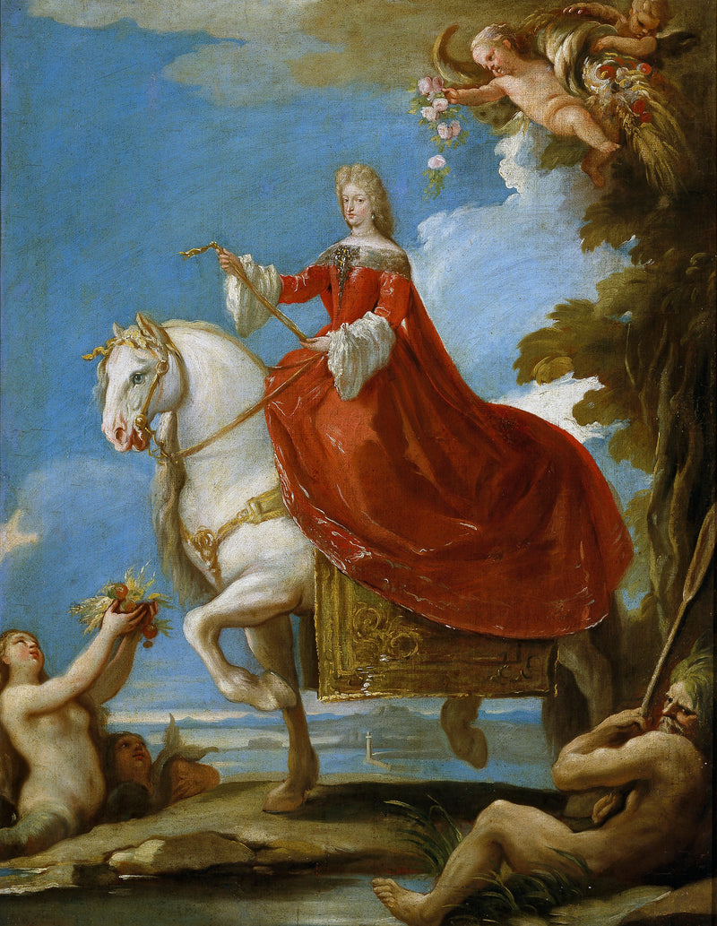 Marie-Anne de Neubourg, reina de España, a caballo - Luca Giordano