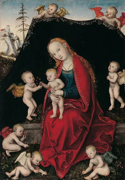 María con el niño rodeada de ángeles - Lucas Cranach el Viejo