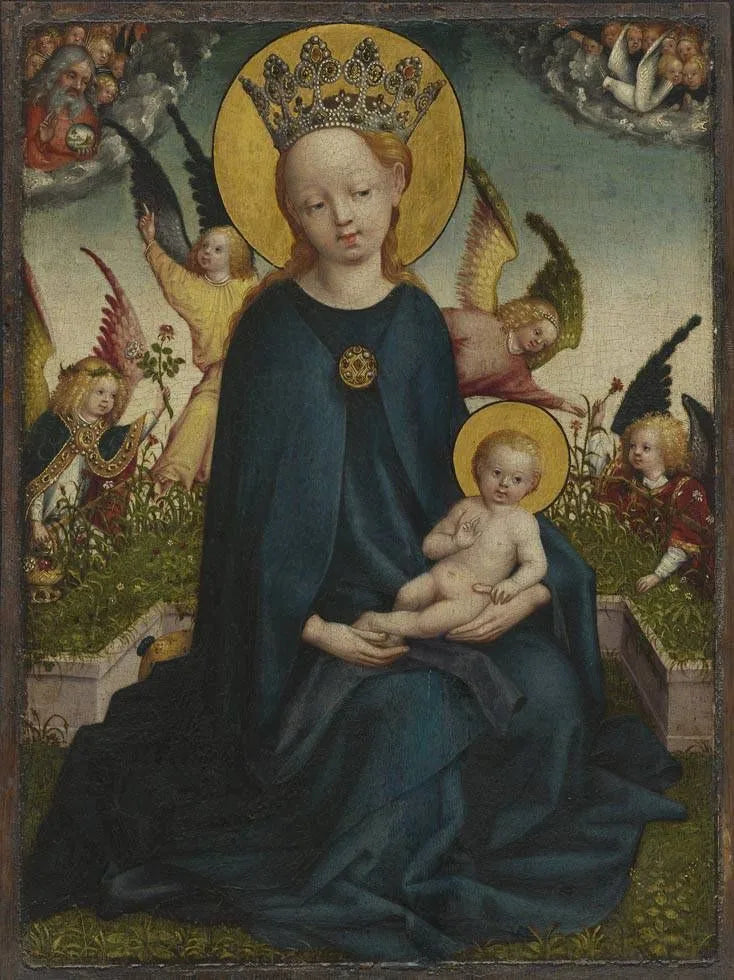 María con el Niño Jesús junto a una jardinera - Stefan Lochner