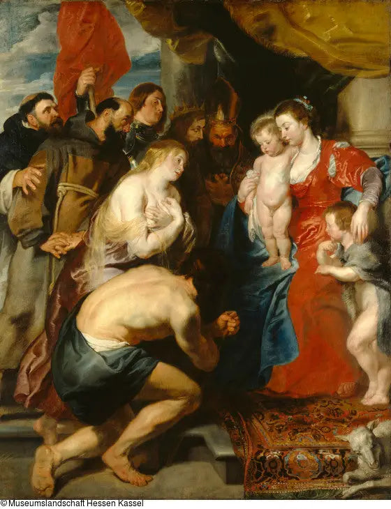 María y Jesús con san Juan, venerados por los pecadores arrepentidos y los santos (c. 1619) - Peter Paul Rubens