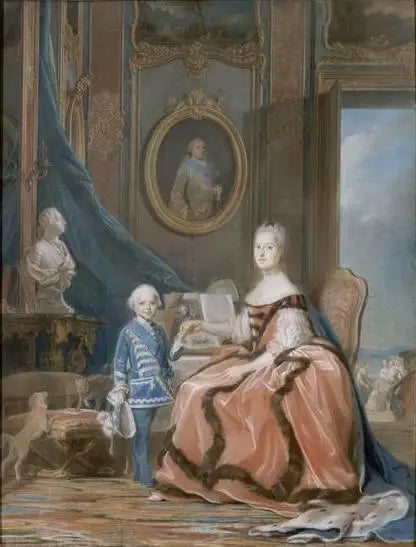 Marie-Josèphe de Saxe y el duque de Borgoña en su apartamento de Versalles - Maurice-Quentin de La Tour