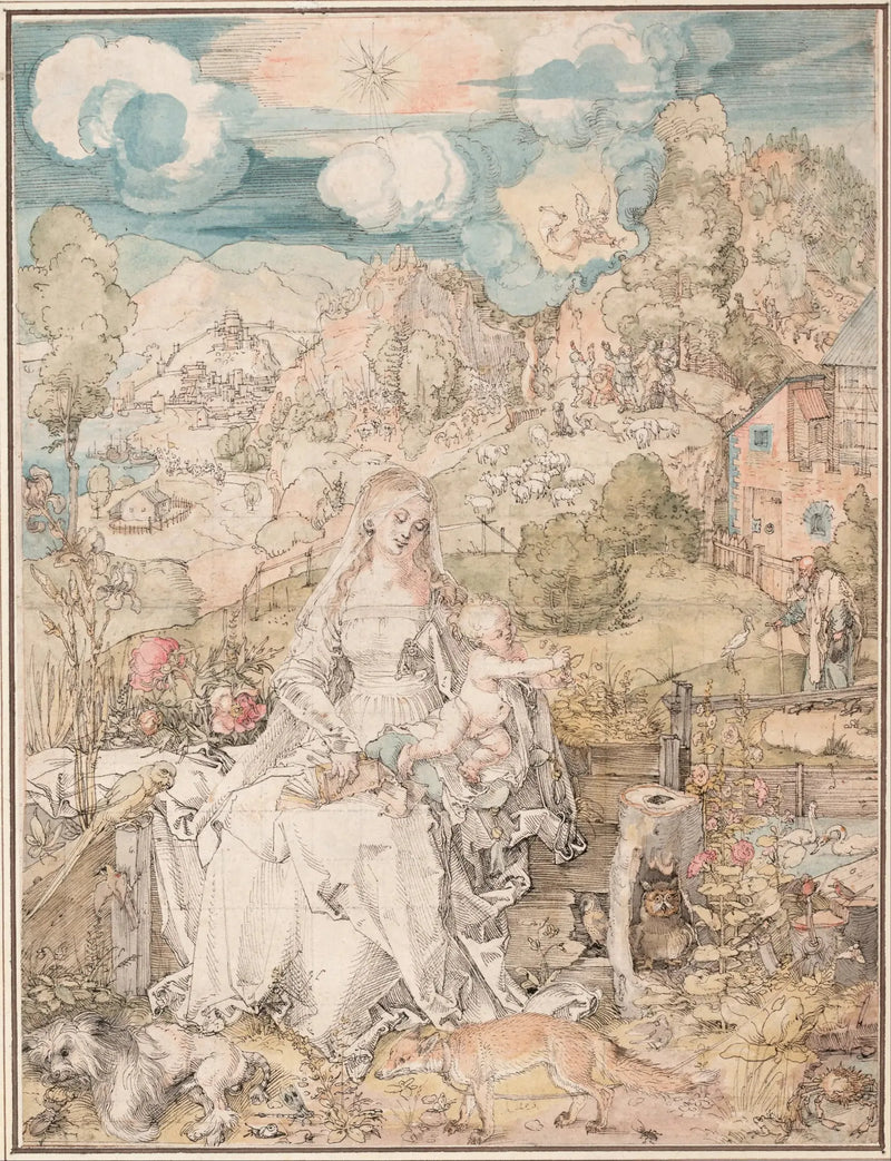 María entre una multitud de animales - Albrecht Dürer