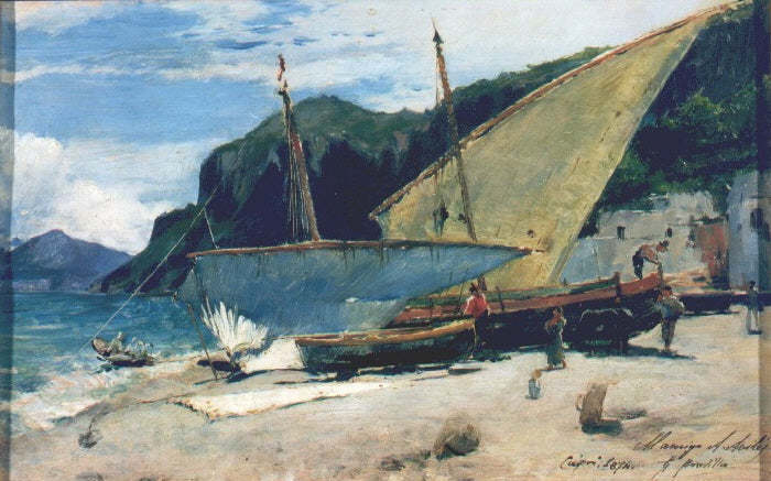 Marina de Capri - Francisco Pradilla y Ortiz image 1 copie peinte à la main à l’huile