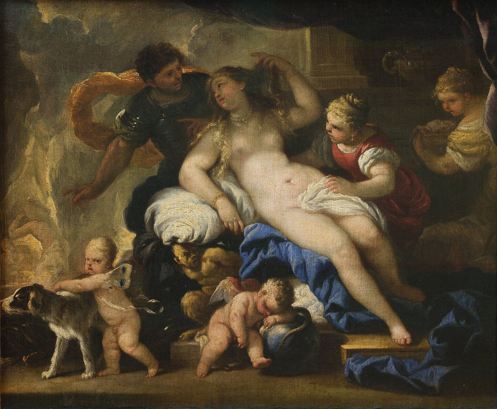 Mars et Vénus dans la forge de Vulcain - Luca Giordano image 1 reproduction artisanale de tableau