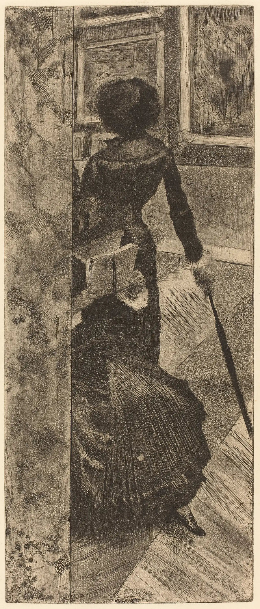 Mary Cassatt au Louvre dans la galerie de peinture par Edgar Degas – reproduction peinture à l’huile sur toile