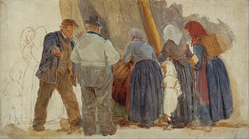 Mañana en Hornbæk. Hombres y mujeres negociando - Peder Severin Krøyer