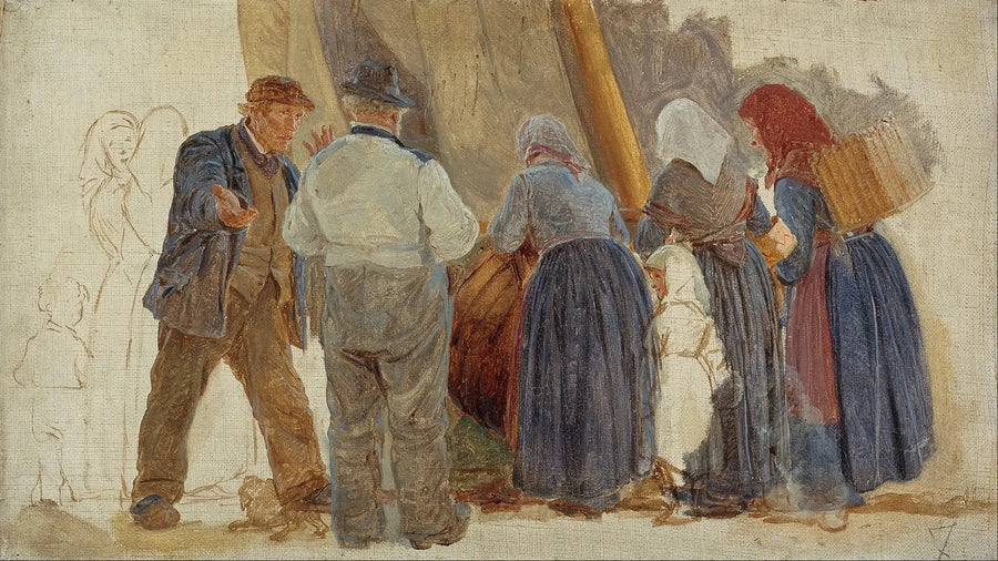 Mañana en Hornbæk. Hombres y mujeres negociando - Peder Severin Krøyer