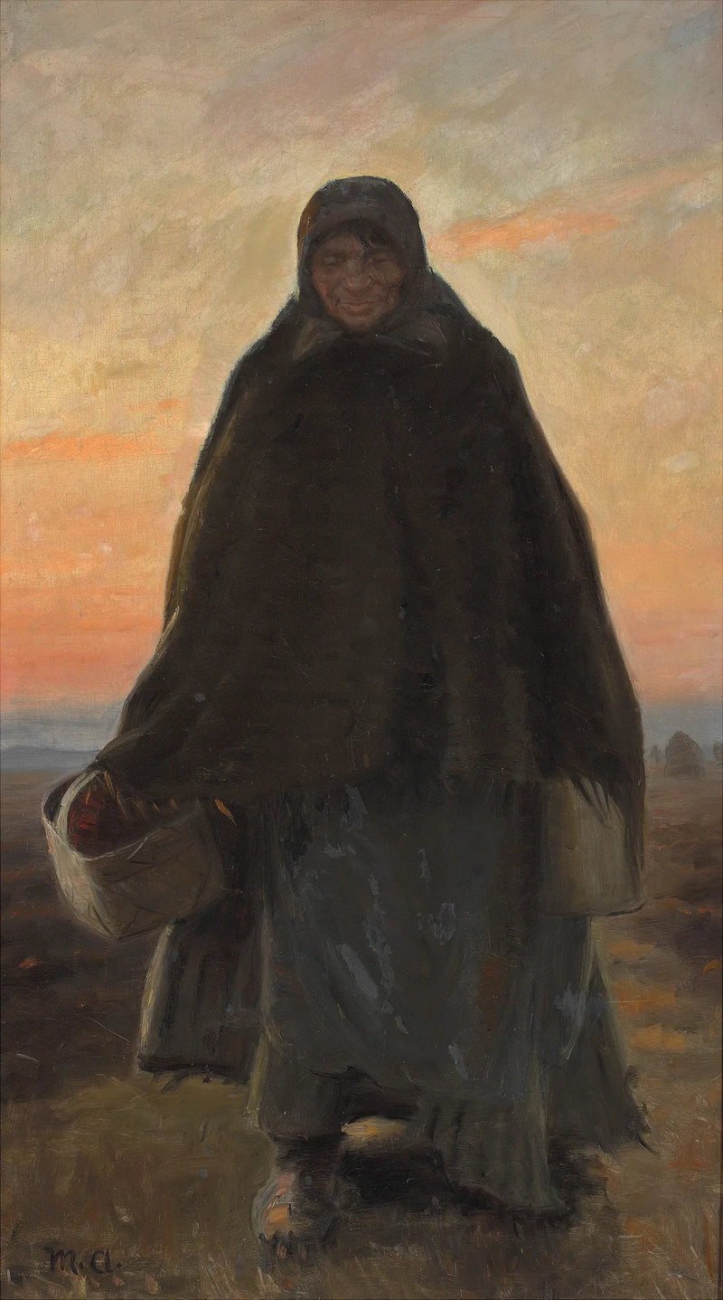 La alegre Elsie camina a casa por el páramo a la luz del atardecer. - Michael Peter Ancher