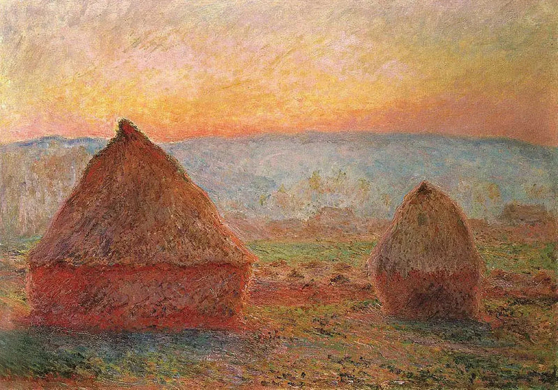 Les Meules en Giverny, poniendo el sol W1213 - Claude Monet