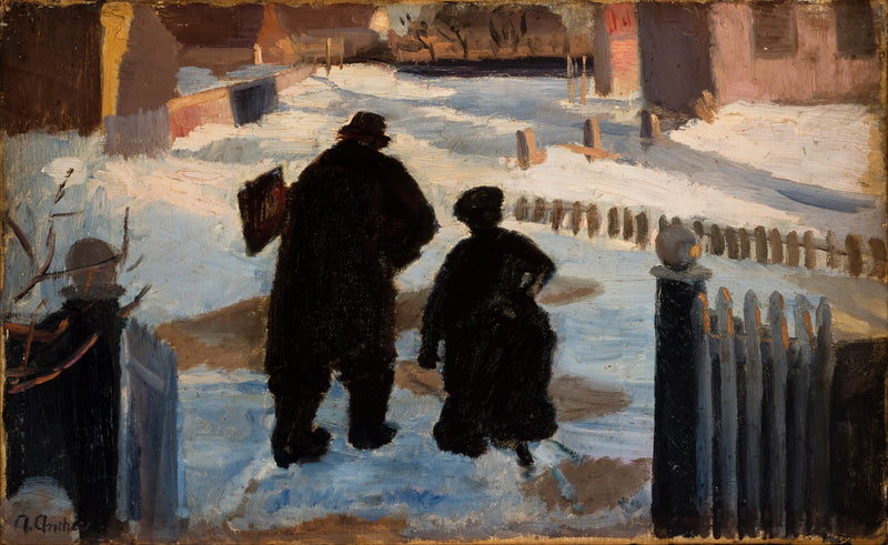 Michael Ancher va a su estudio acompañado por la organista Helene Christensen - Anna Ancher