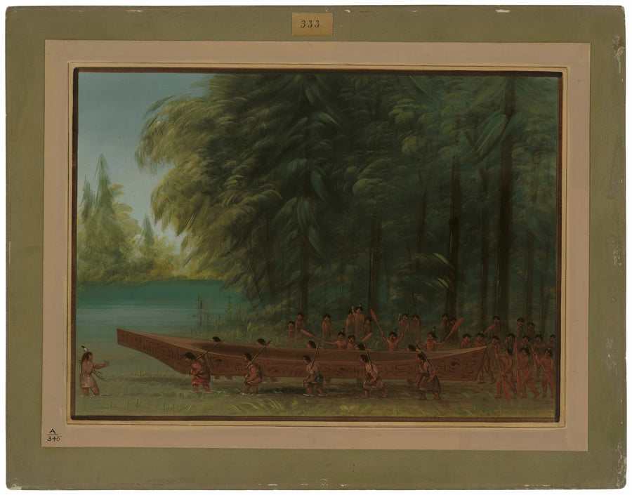 Mise à l'eau d'un canot - Indiens Nayas - George Catlin