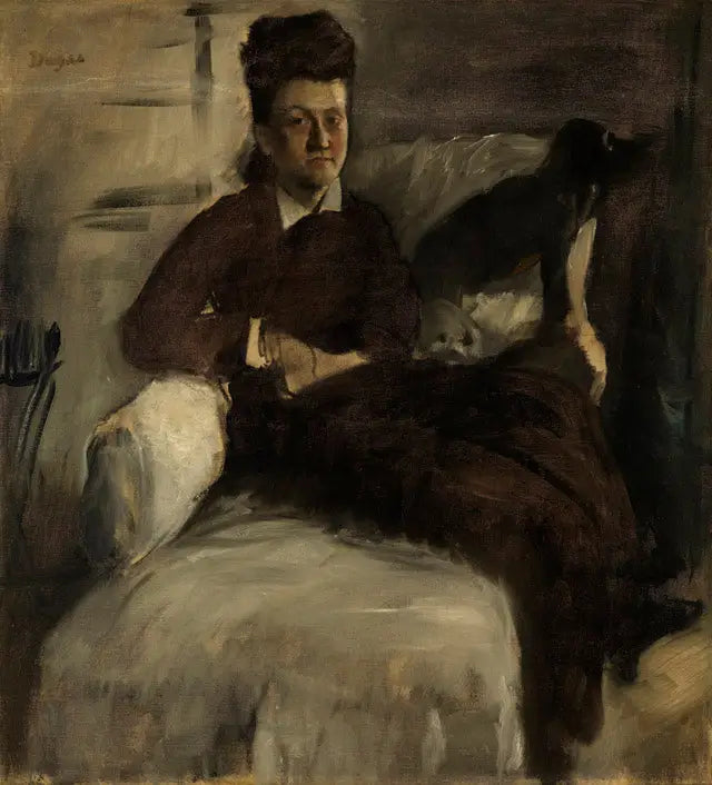 Sra. Jeantaud en su chaise longue con dos perros - Edgar Degas