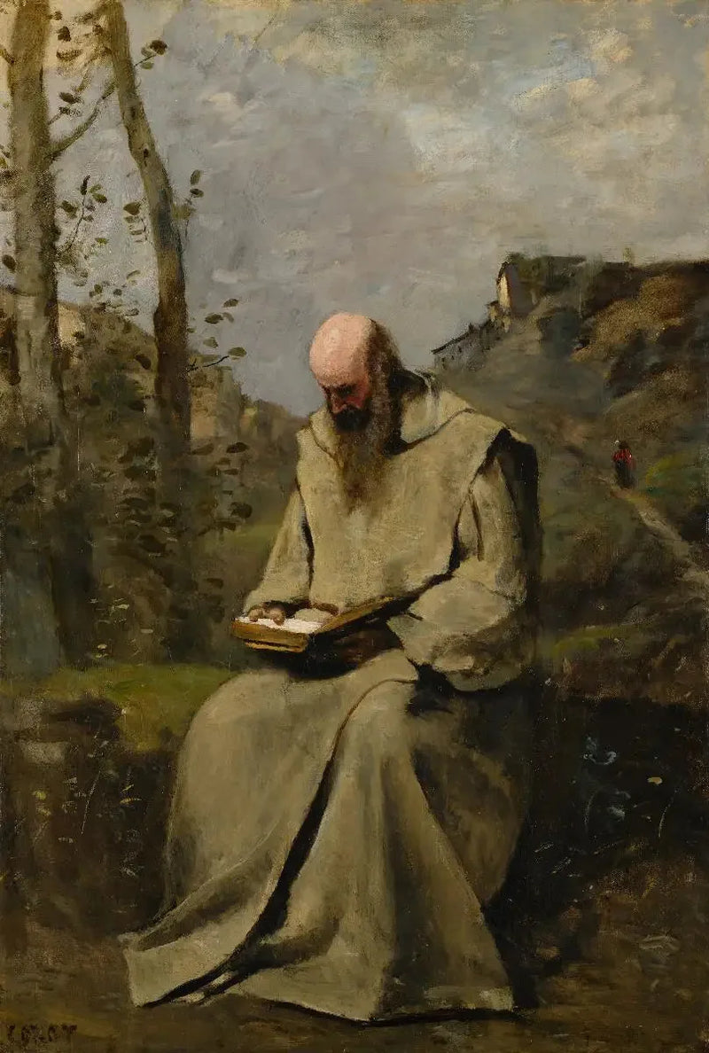 Monje sentado, leyendo - Jean-Baptiste Camille Corot