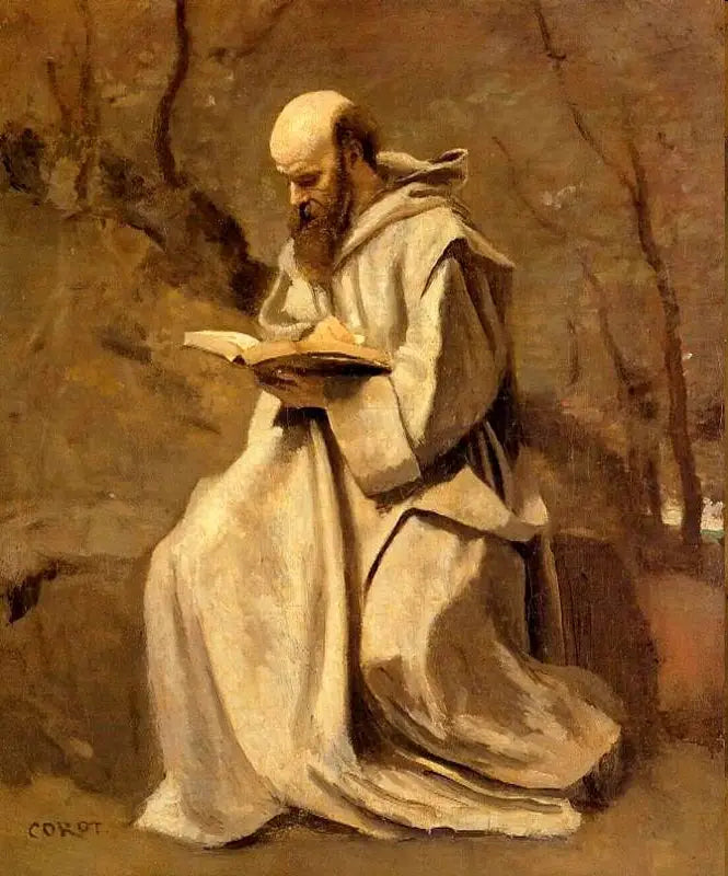 Monje blanco, sentado, leyendo - Jean-Baptiste Camille Corot