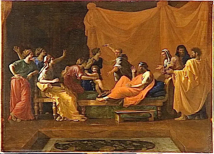 Moisés niño pisoteando la corona del faraón - Nicolas Poussin
