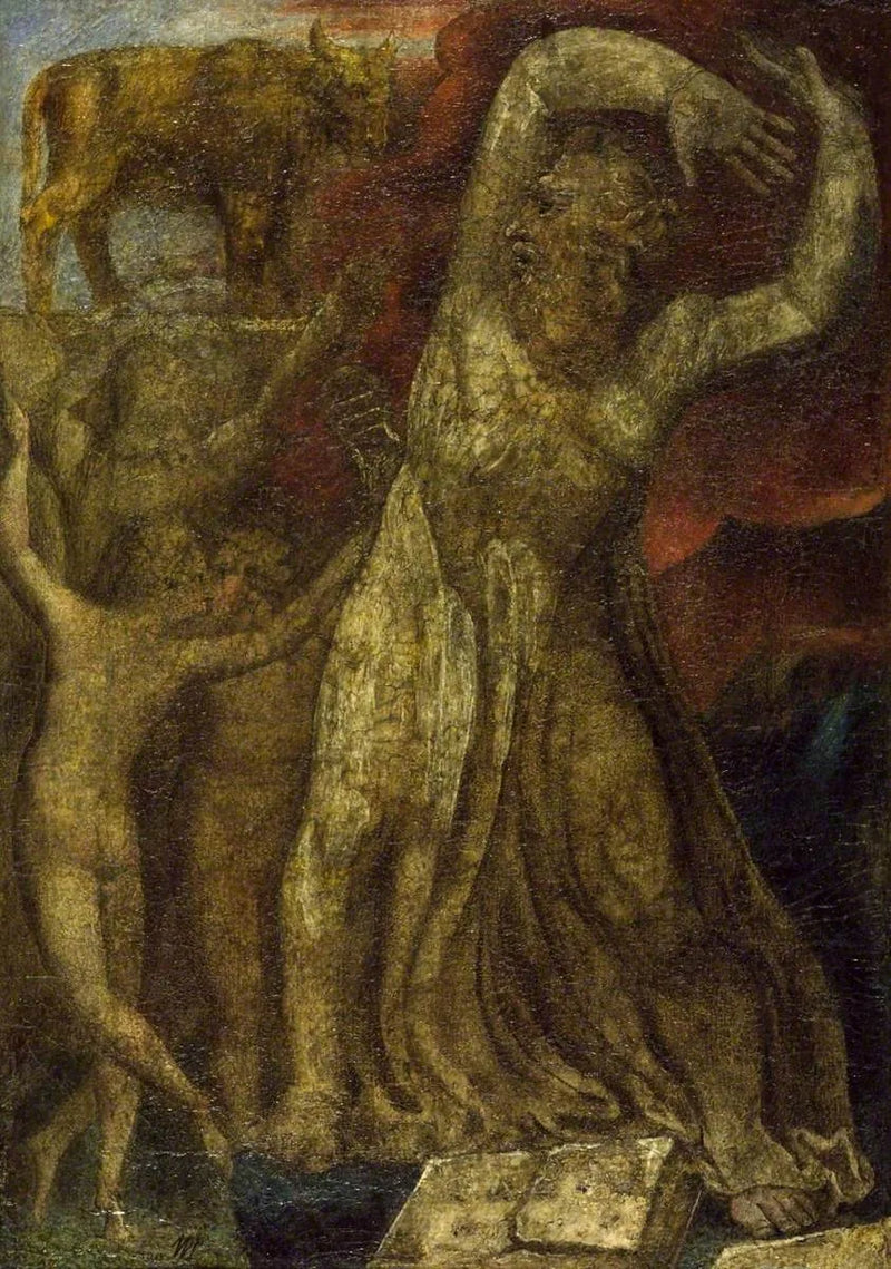 Moisés indignado frente al becerro de oro - William Blake