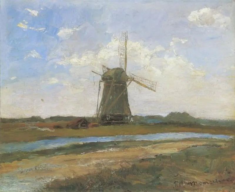 Molino de viento al sol cerca de un arroyo - Piet Mondrian